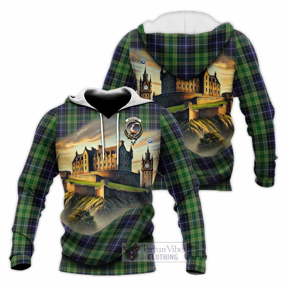 Tartan Vibes Clothing McKellar Tartan Family Crest Knitted Hoodie with Scottish Ancient Castle Style