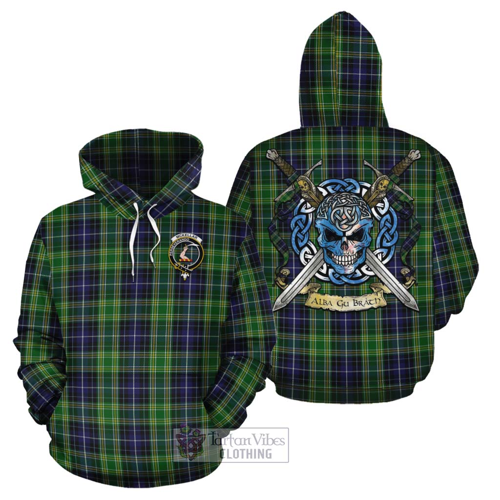 Tartan Vibes Clothing McKellar Tartan Cotton Hoodie with Family Crest Celtic Skull Style