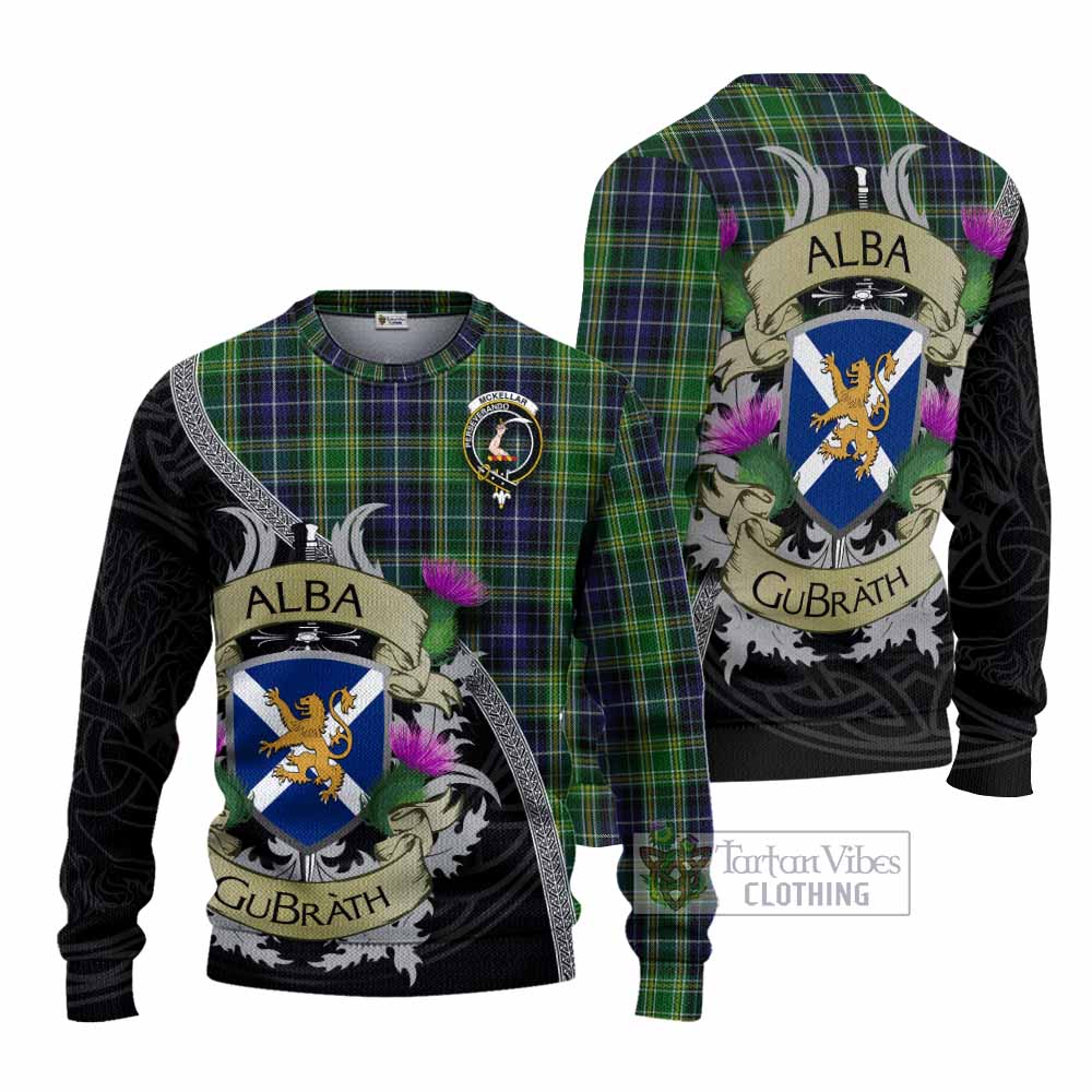 Tartan Vibes Clothing McKellar Tartan Family Crest Knitted Sweater Lion Rampant Royal Thistle Shield Celtic Inspired