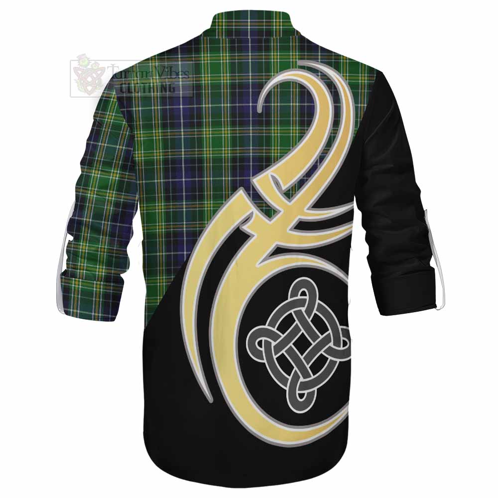 Tartan Vibes Clothing McKellar Tartan Ghillie Kilt Shirt with Family Crest and Celtic Symbol Style