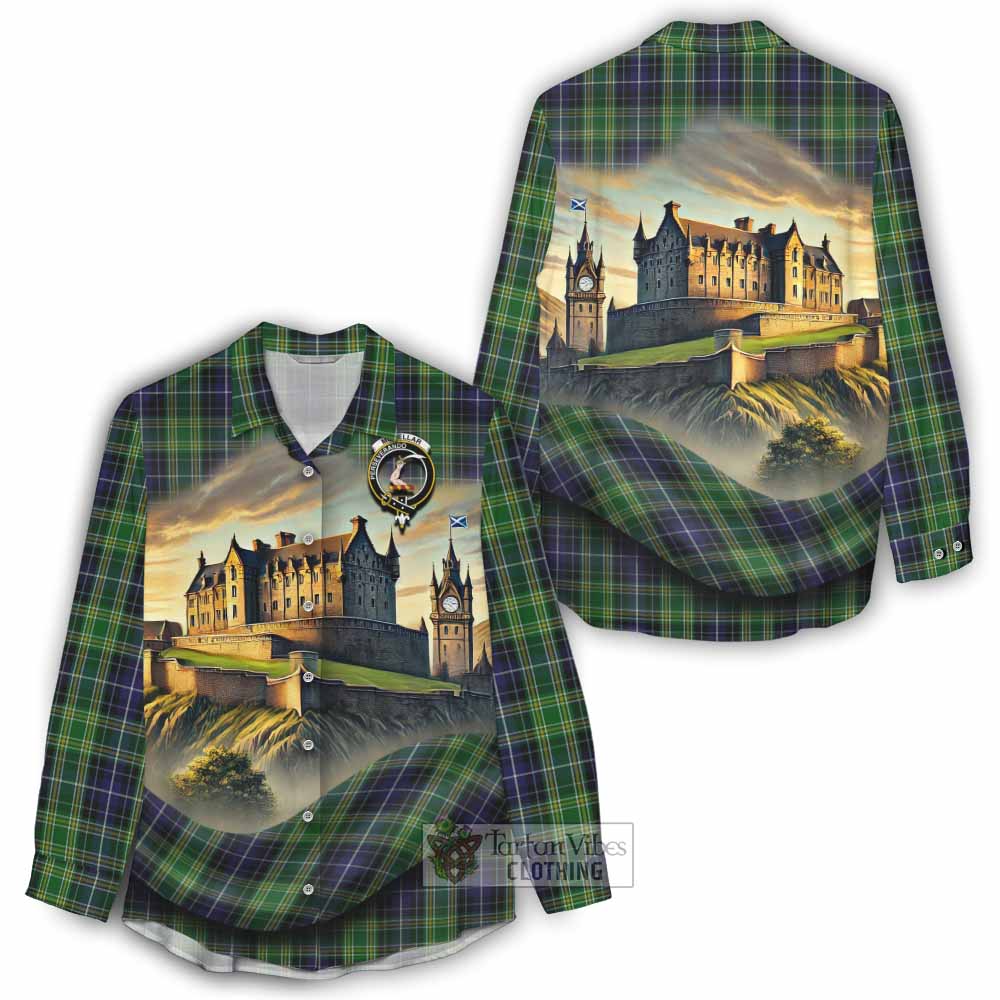 Tartan Vibes Clothing McKellar Tartan Family Crest Women's Casual Shirt with Scottish Ancient Castle Style