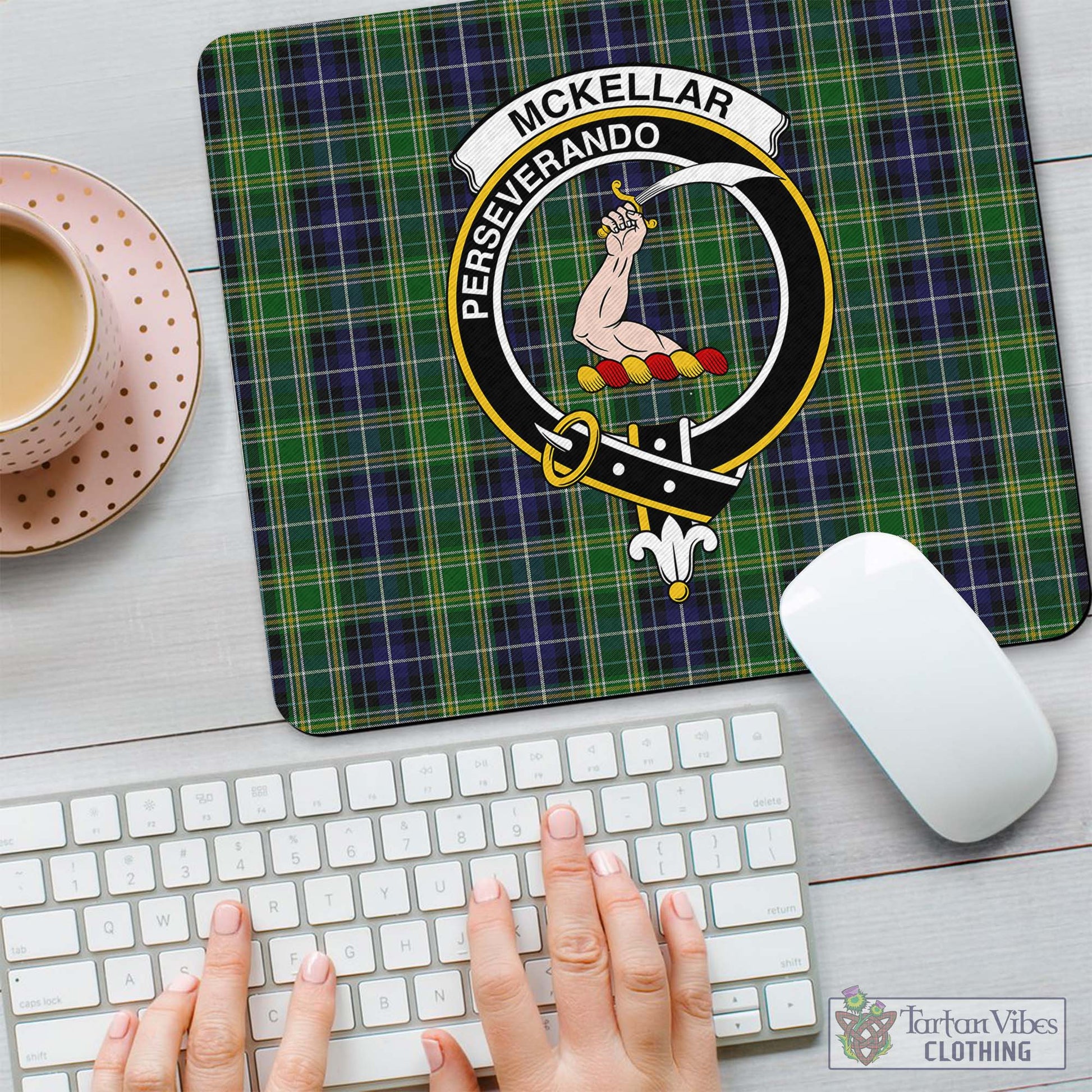 Tartan Vibes Clothing McKellar Tartan Mouse Pad with Family Crest