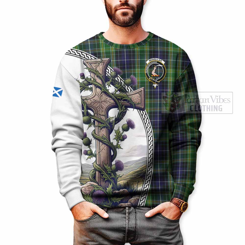Tartan Vibes Clothing McKellar Tartan Sweatshirt with Family Crest and St. Andrew's Cross Accented by Thistle Vines