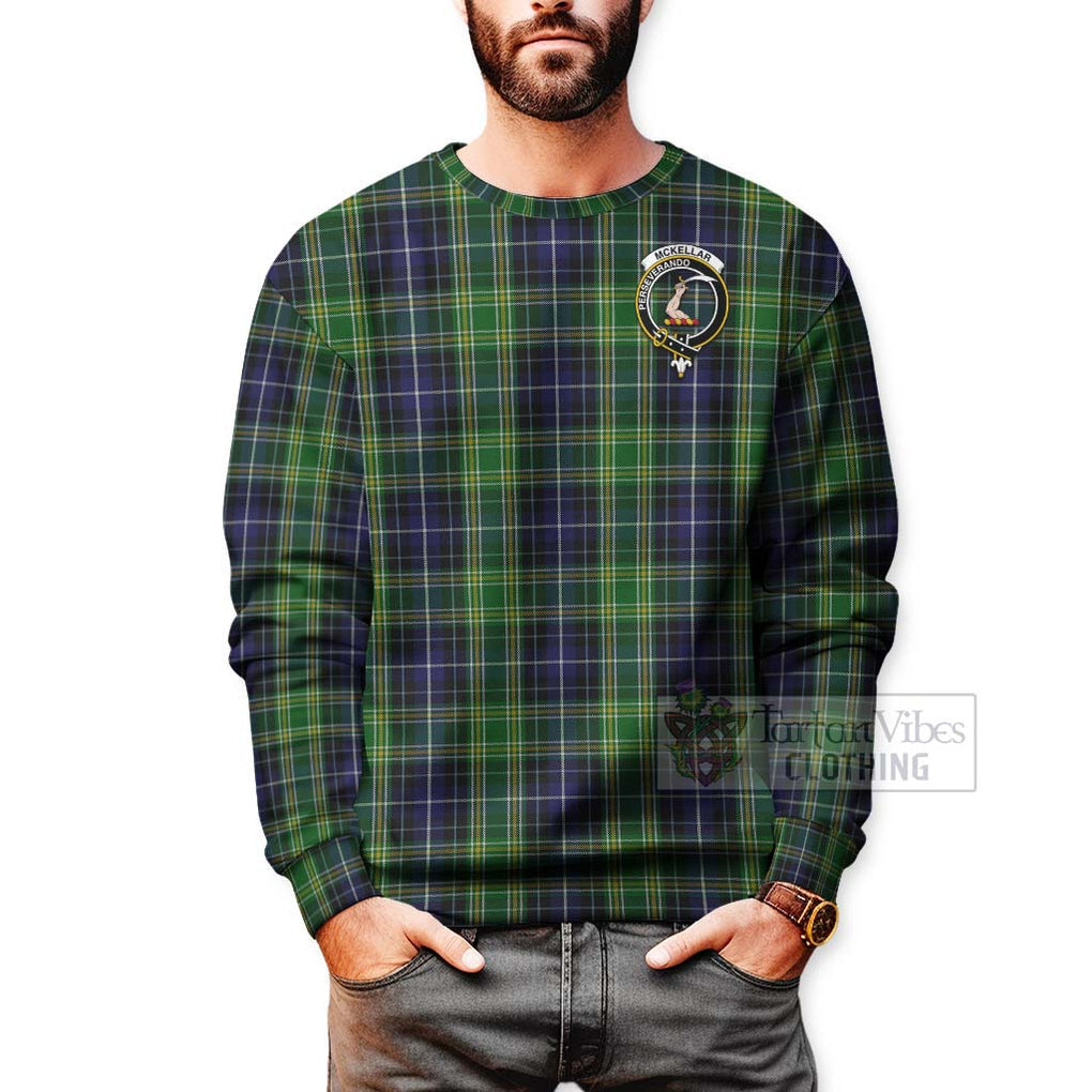 Tartan Vibes Clothing McKellar Tartan Sweatshirt with Family Crest and Bearded Skull Holding Bottles of Whiskey