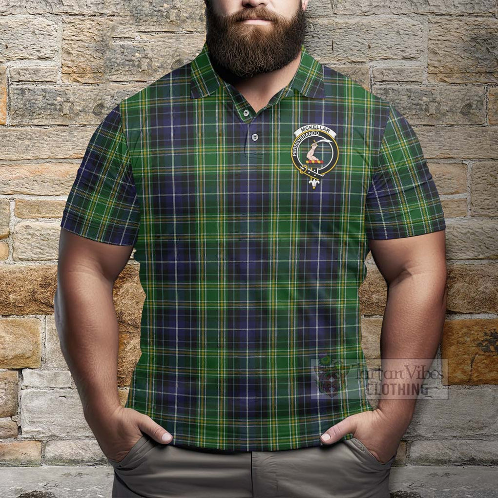 Tartan Vibes Clothing McKellar Tartan Polo Shirt with Family Crest and Bearded Skull Holding Bottles of Whiskey
