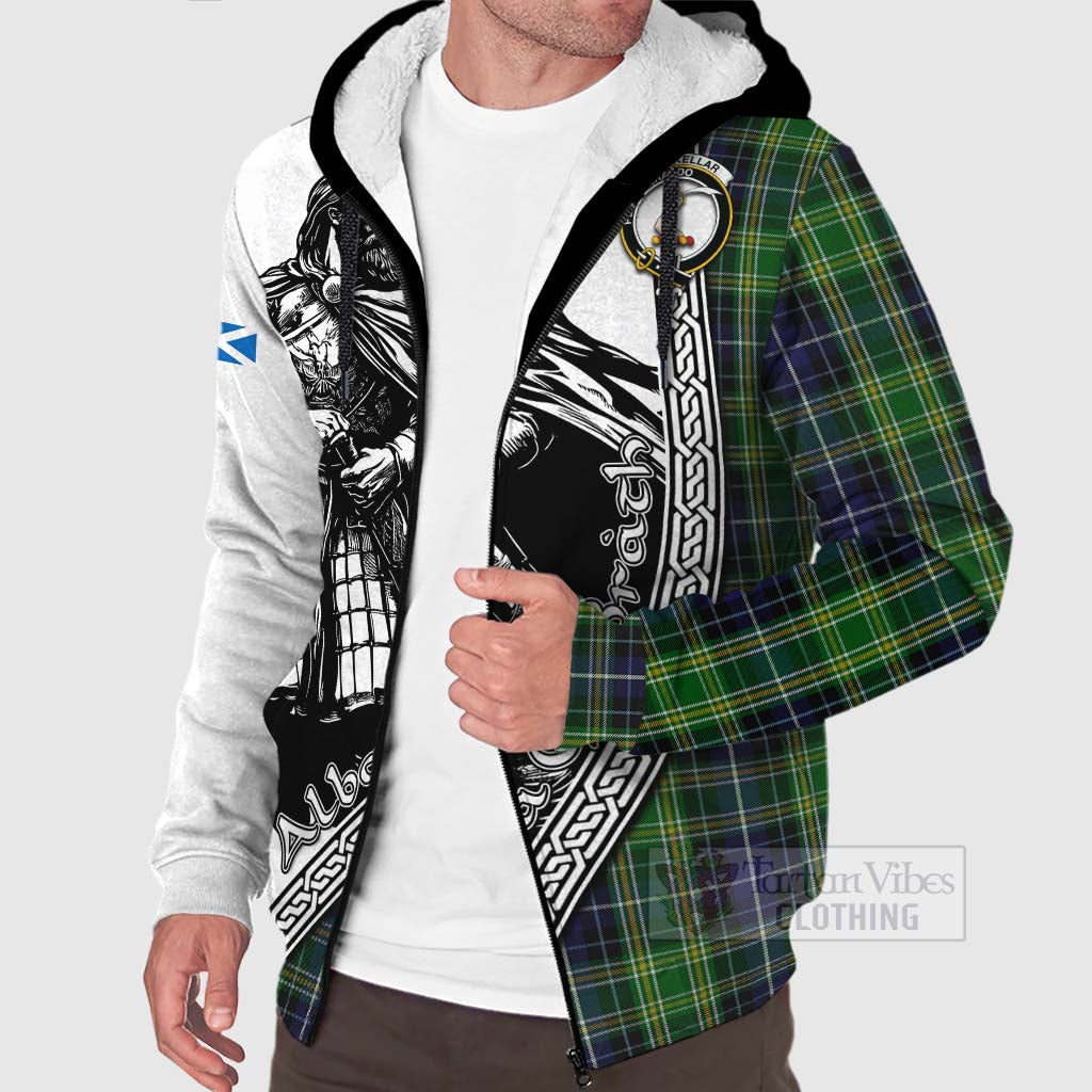 Tartan Vibes Clothing McKellar Tartan Clan Crest Sherpa Hoodie with Highlander Warrior Celtic Style