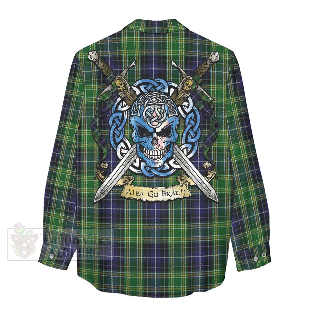 Tartan Vibes Clothing McKellar Tartan Women's Casual Shirt with Family Crest Celtic Skull Style