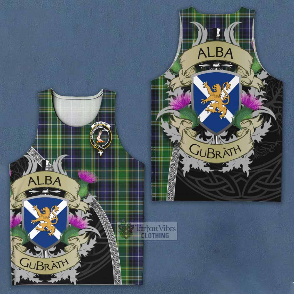 Tartan Vibes Clothing McKellar Tartan Family Crest Men's Tank Top Lion Rampant Royal Thistle Shield Celtic Inspired