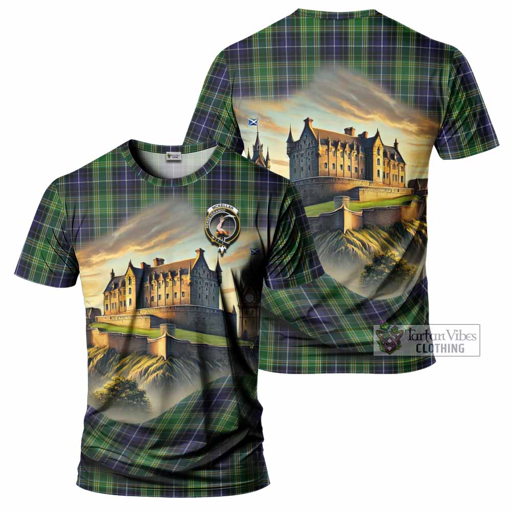 Tartan Vibes Clothing McKellar Tartan Family Crest T-Shirt with Scottish Ancient Castle Stype