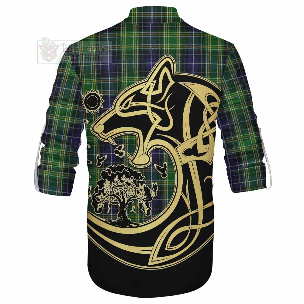 Tartan Vibes Clothing McKellar Tartan Ghillie Kilt Shirt with Family Crest Celtic Wolf Style