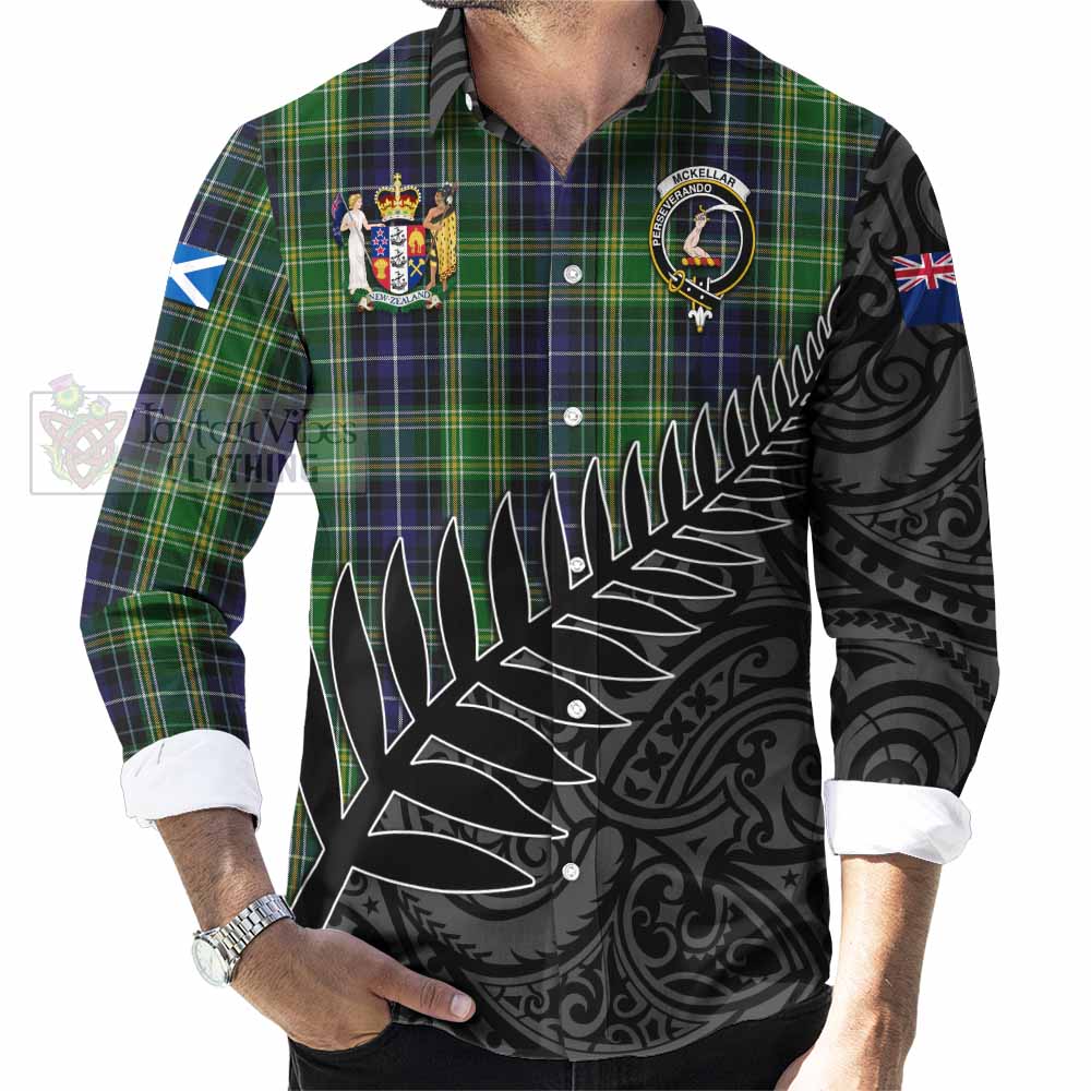 Tartan Vibes Clothing McKellar Crest Tartan Long Sleeve Button Shirt with New Zealand Silver Fern Half Style