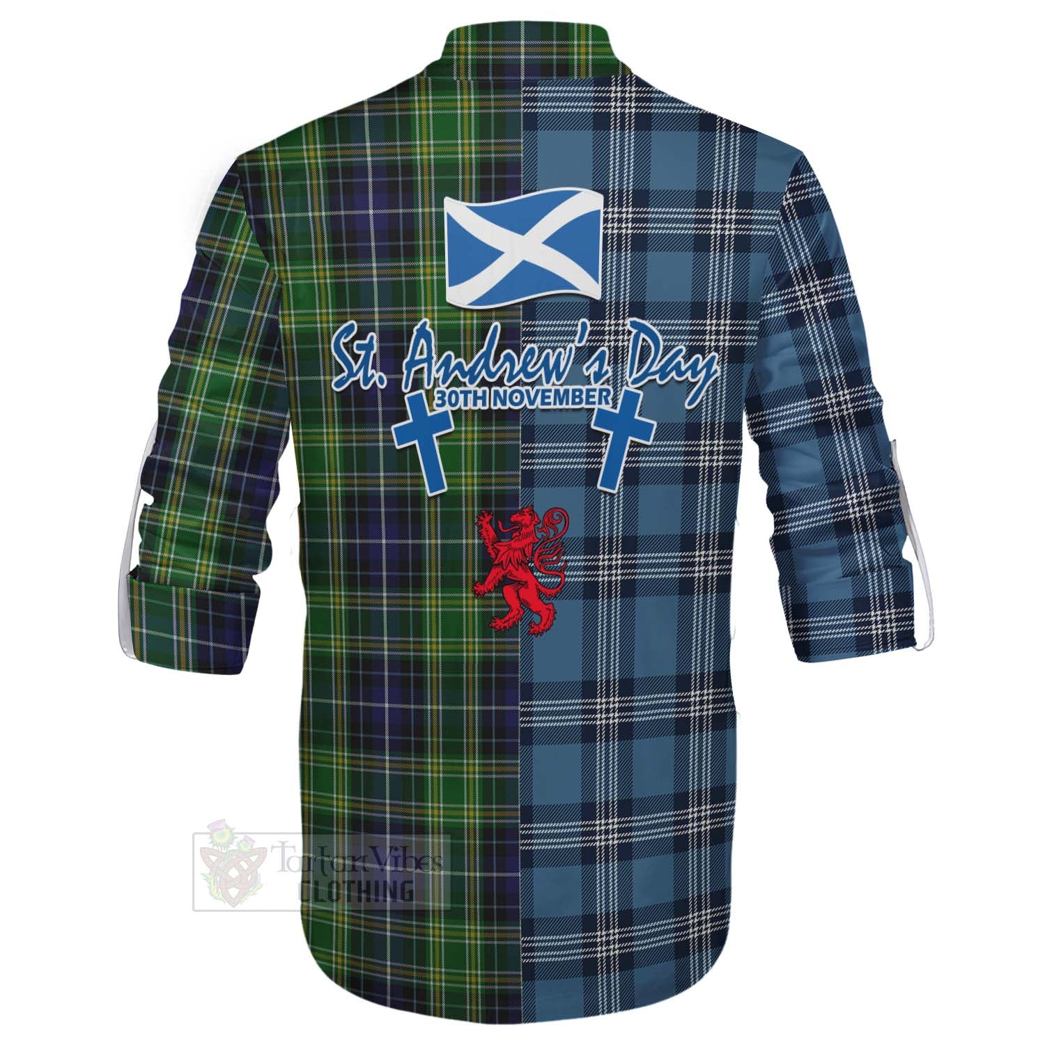 Tartan Vibes Clothing McKellar Tartan Ghillie Kilt Shirt Happy St. Andrew's Day Half Tartan Style