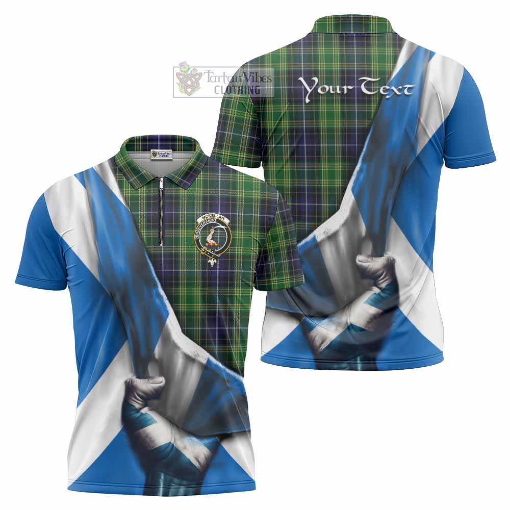 Tartan Vibes Clothing McKellar Tartan Zipper Polo Shirt with Family Crest Scotland Patriotic Style