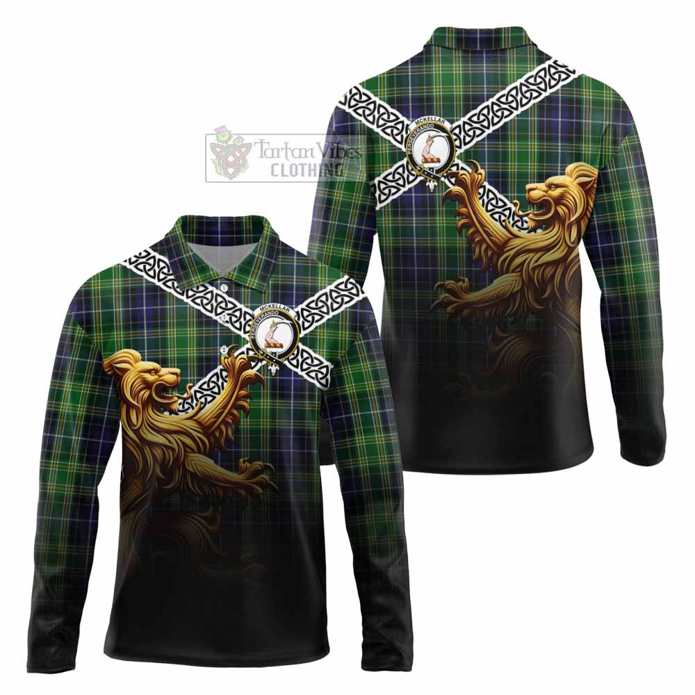 Tartan Vibes Clothing McKellar Crest Tartan Long Sleeve Polo Shirt with Golden Lion Emblem Celtic Style