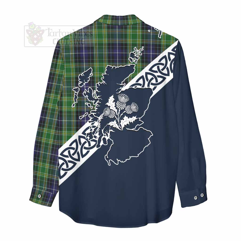 Tartan Vibes Clothing McKellar Tartan Women's Casual Shirt Featuring Thistle and Scotland Map