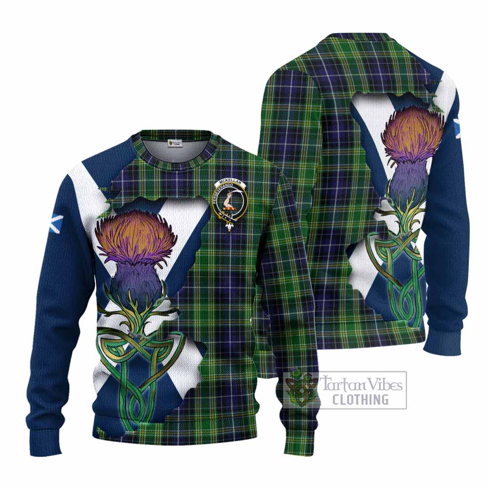 Tartan Vibes Clothing McKellar Tartan Family Crest Knitted Sweater Scottish Thistle Celtic Inspired