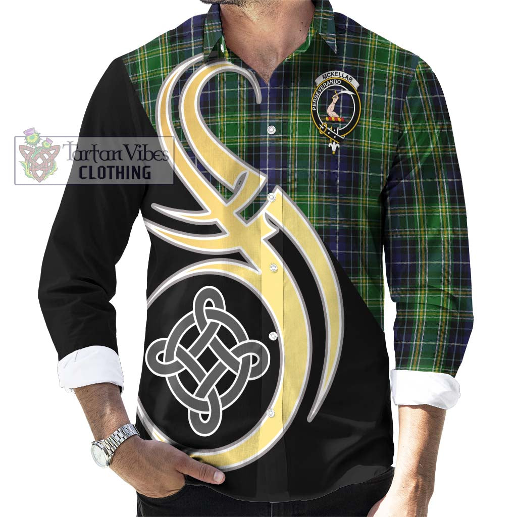 McKellar Tartan Long Sleeve Button Shirt with Family Crest and Celtic Symbol Style - Tartan Vibes Clothing