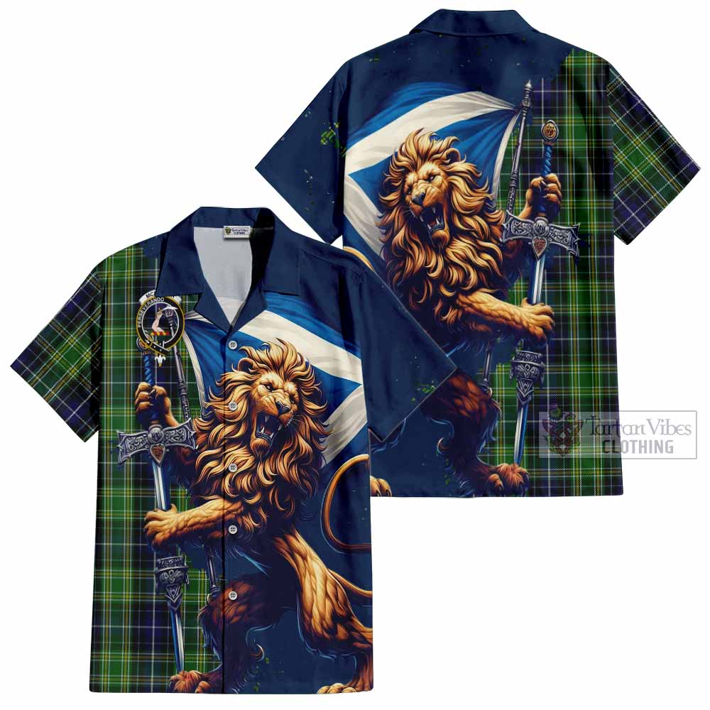 Tartan Vibes Clothing McKellar Tartan Family Crest Short Sleeve Button Shirt with Scottish Majestic Lion