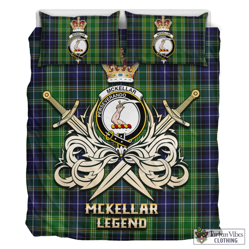 Tartan Vibes Clothing McKellar Tartan Bedding Set with Clan Crest and the Golden Sword of Courageous Legacy