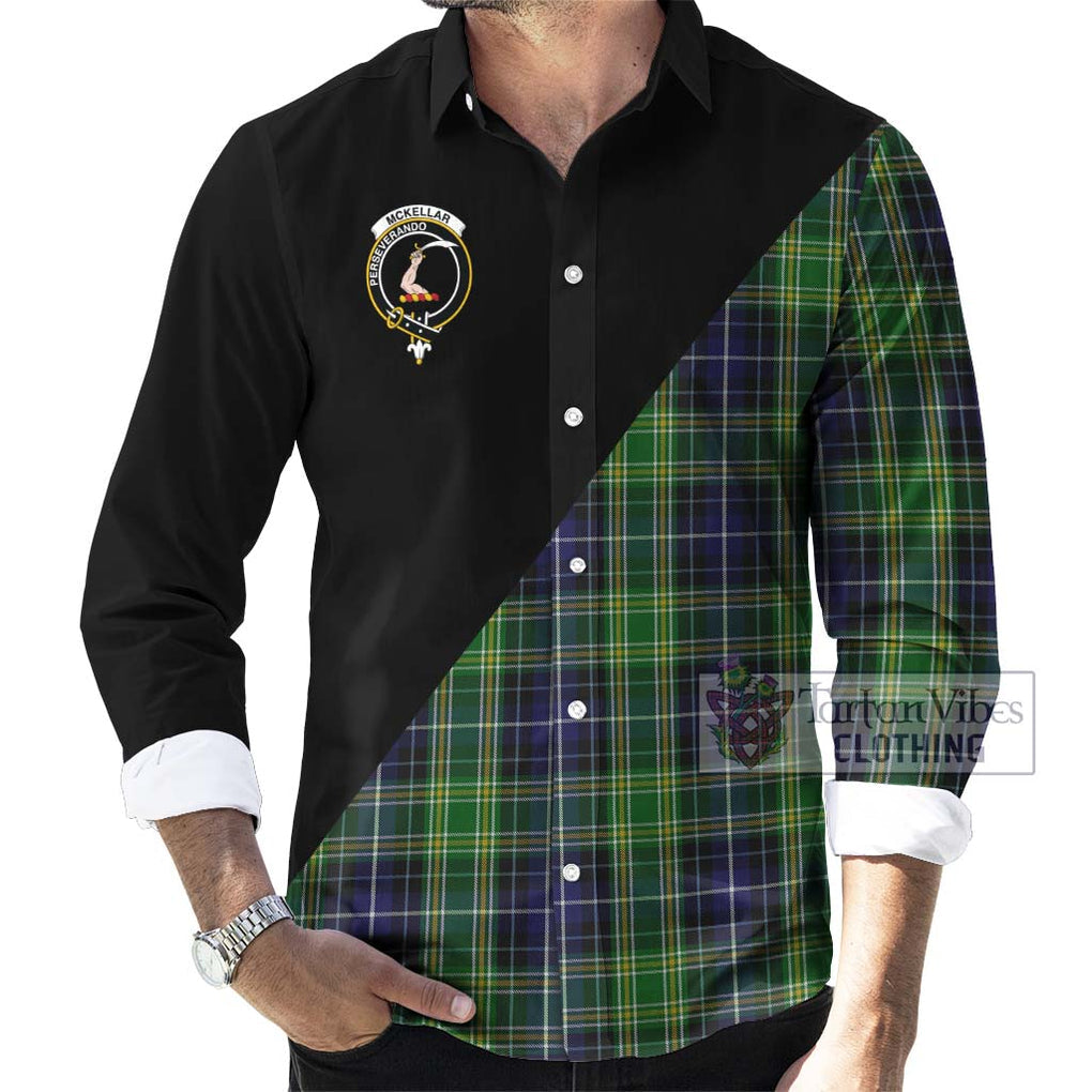 McKellar Tartan Long Sleeve Button Shirt with Family Crest and Military Logo Style - Tartanvibesclothing Shop