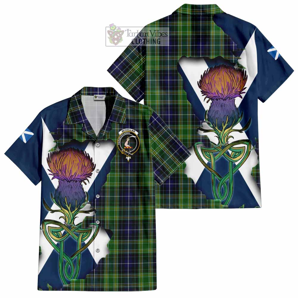 Tartan Vibes Clothing McKellar Tartan Family Crest Short Sleeve Button Shirt Scottish Thistle Celtic Inspired