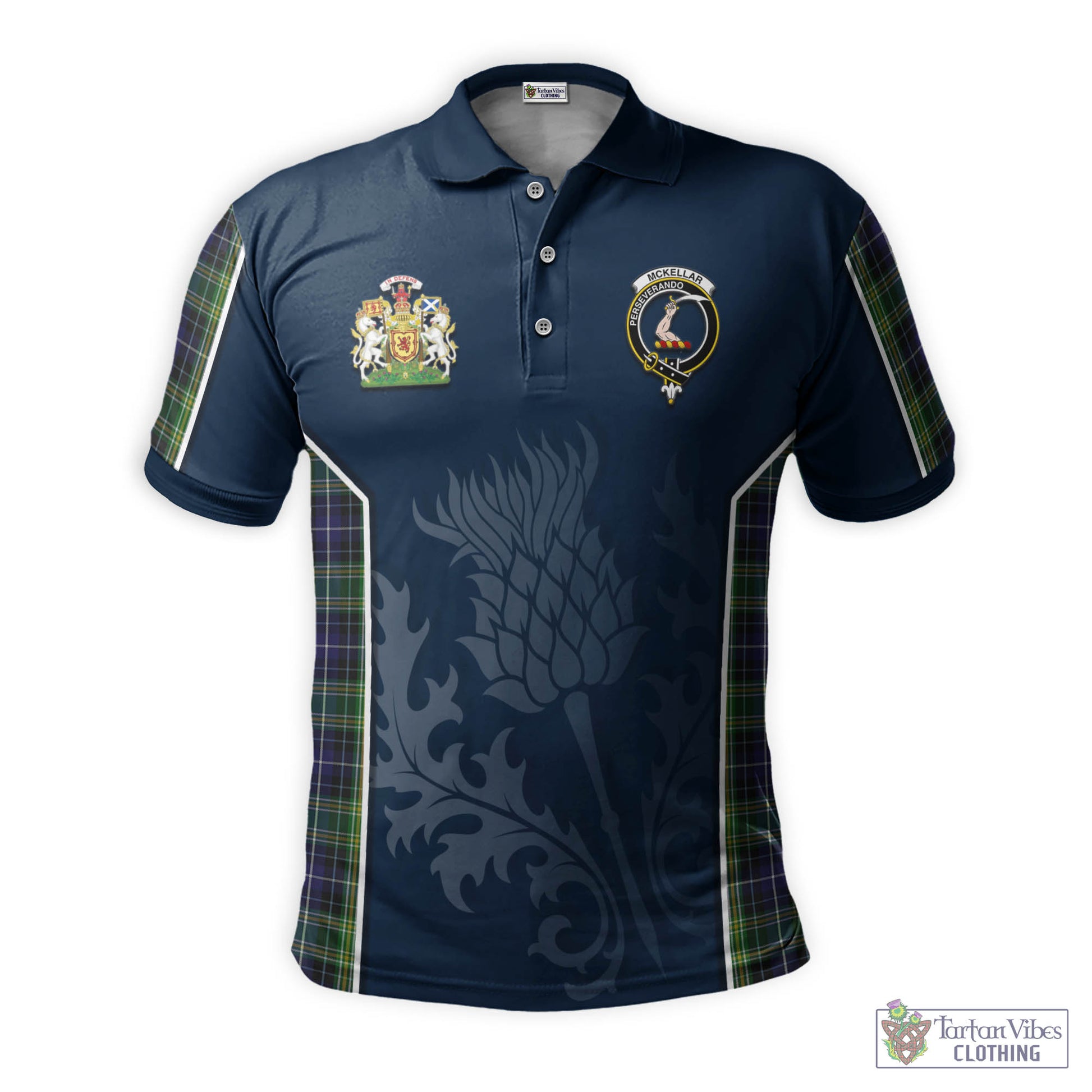 Tartan Vibes Clothing McKellar Tartan Men's Polo Shirt with Family Crest and Scottish Thistle Vibes Sport Style