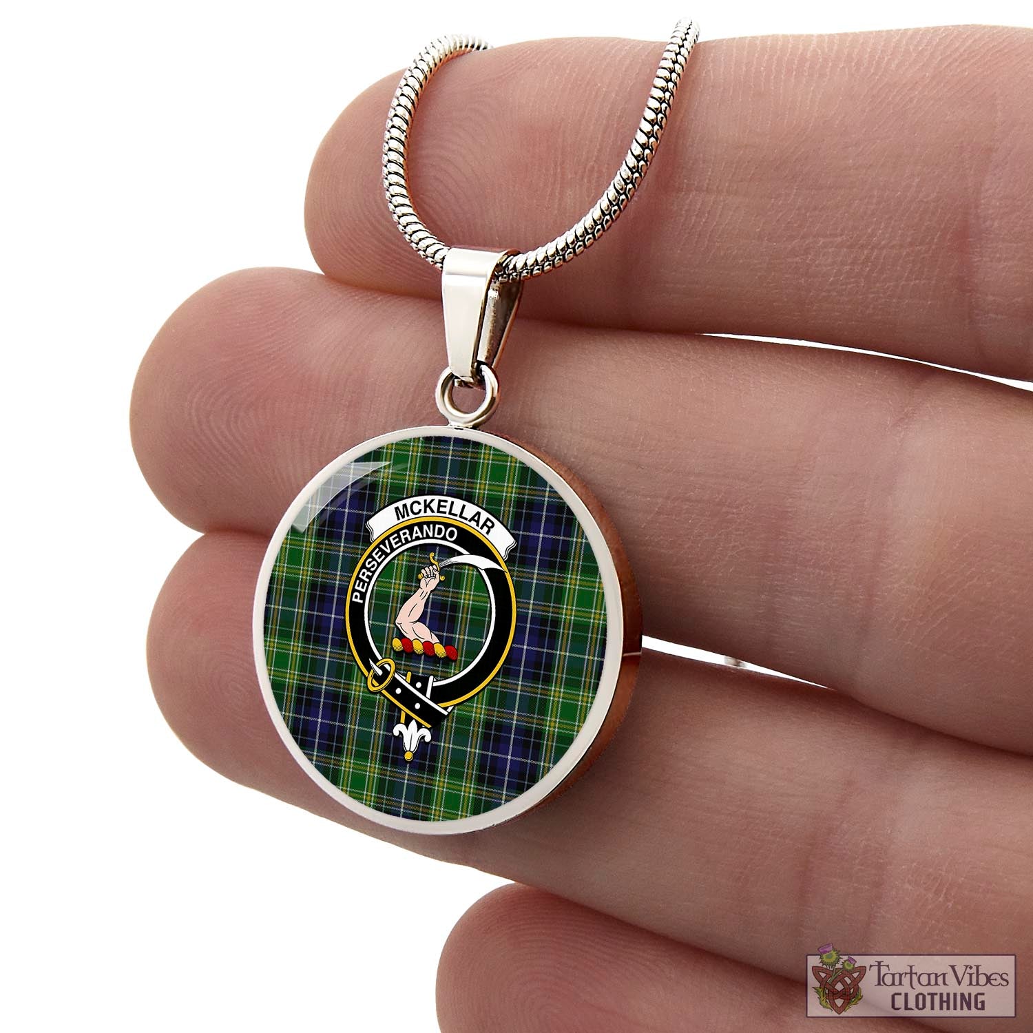 Tartan Vibes Clothing McKellar Tartan Circle Necklace with Family Crest