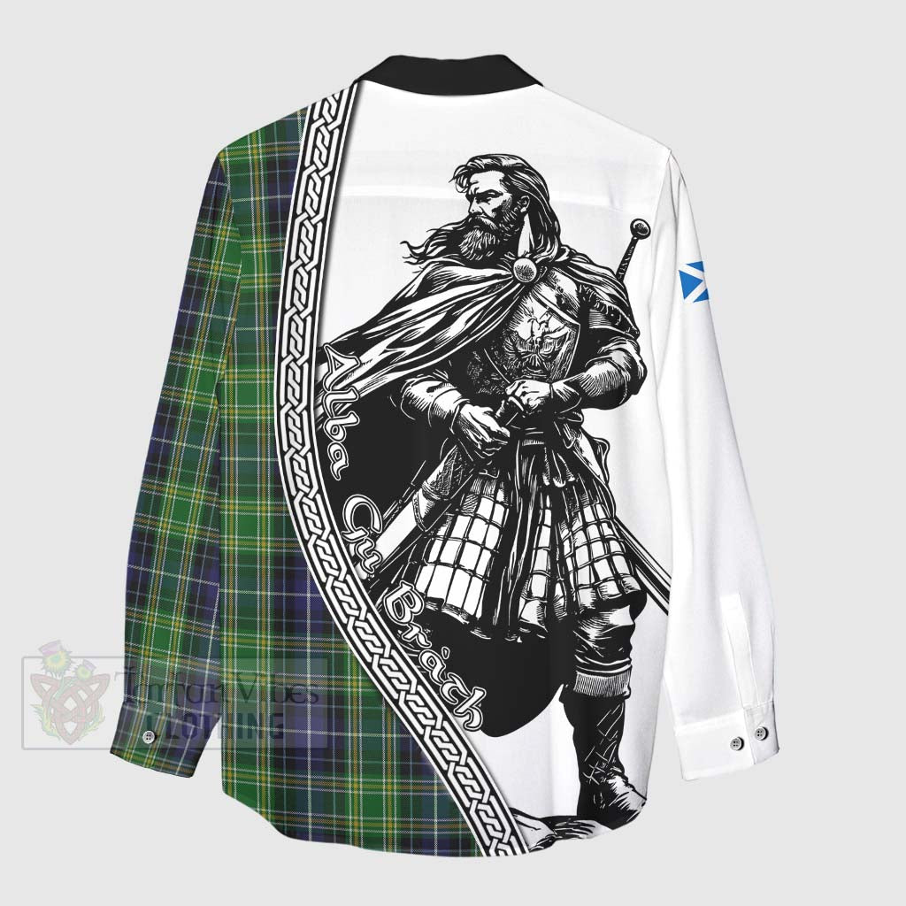 Tartan Vibes Clothing McKellar Tartan Clan Crest Women's Casual Shirt with Highlander Warrior Celtic Style