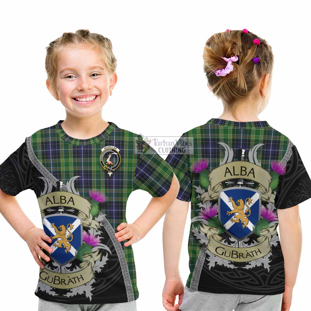 Tartan Vibes Clothing McKellar Tartan Family Crest Kid T-Shirt Lion Rampant Royal Thistle Shield Celtic Inspired