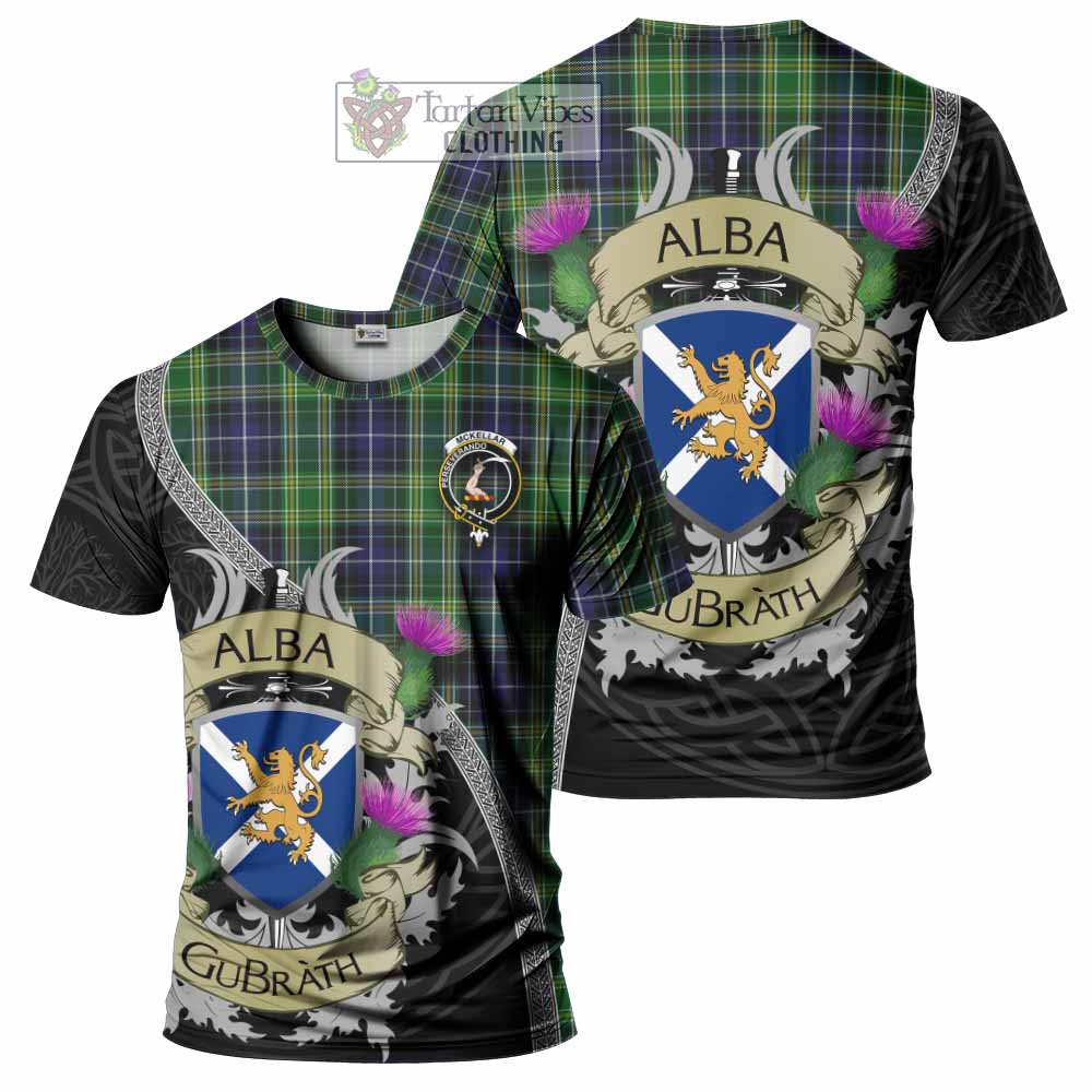 Tartan Vibes Clothing McKellar Tartan Family Crest T-Shirt Lion Rampant Royal Thistle Shield Celtic Inspired