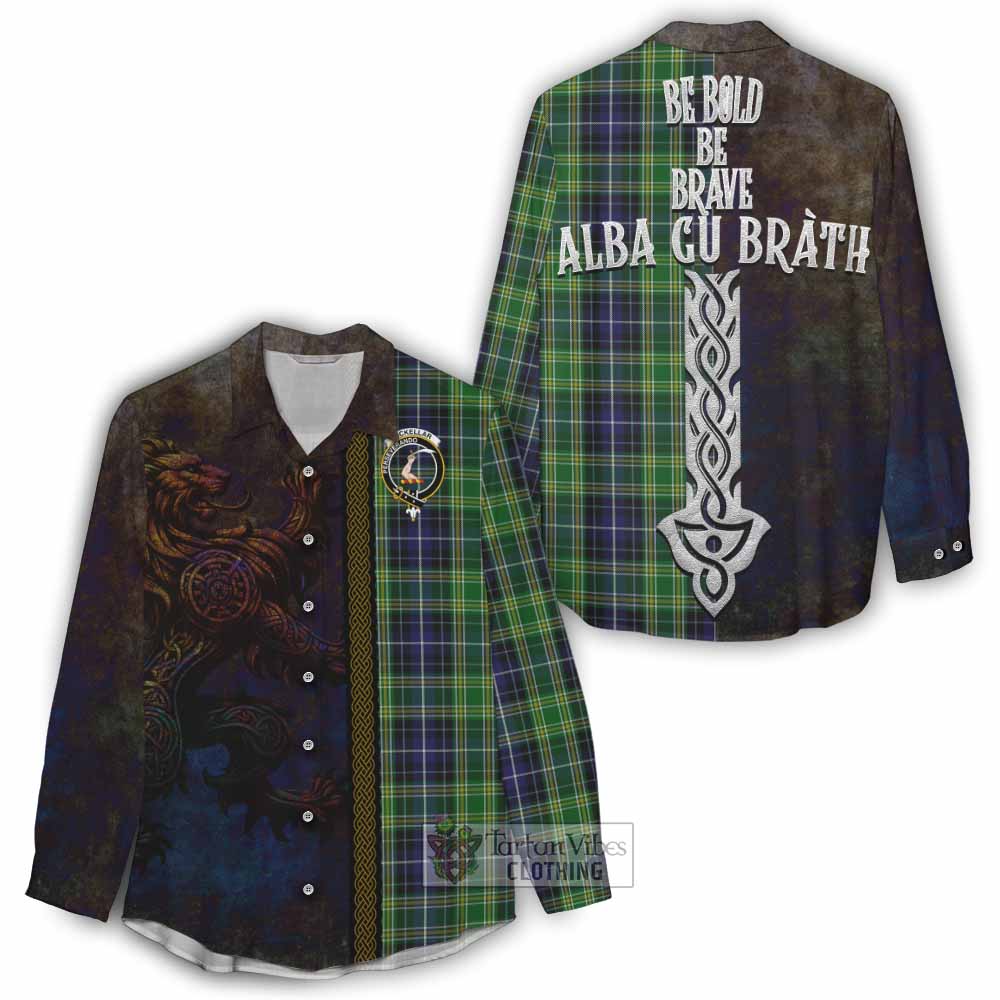 Tartan Vibes Clothing McKellar Tartan Family Crest Women's Casual Shirt Alba Gu Brath Be Brave Lion Ancient Style