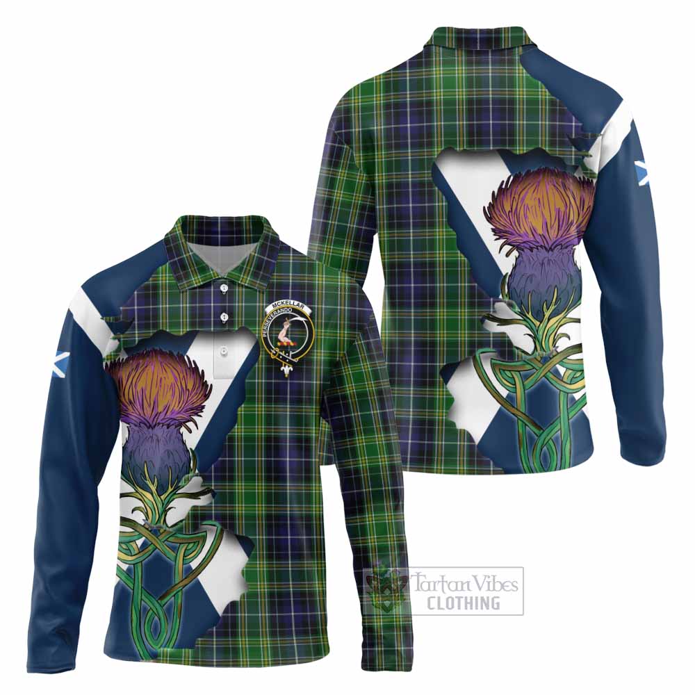 Tartan Vibes Clothing McKellar Tartan Family Crest Long Sleeve Polo Shirt Scottish Thistle Celtic Inspired