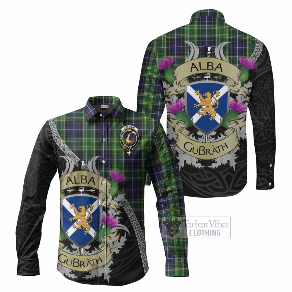 Tartan Vibes Clothing McKellar Tartan Family Crest Long Sleeve Button Shirt Lion Rampant Royal Thistle Shield Celtic Inspired
