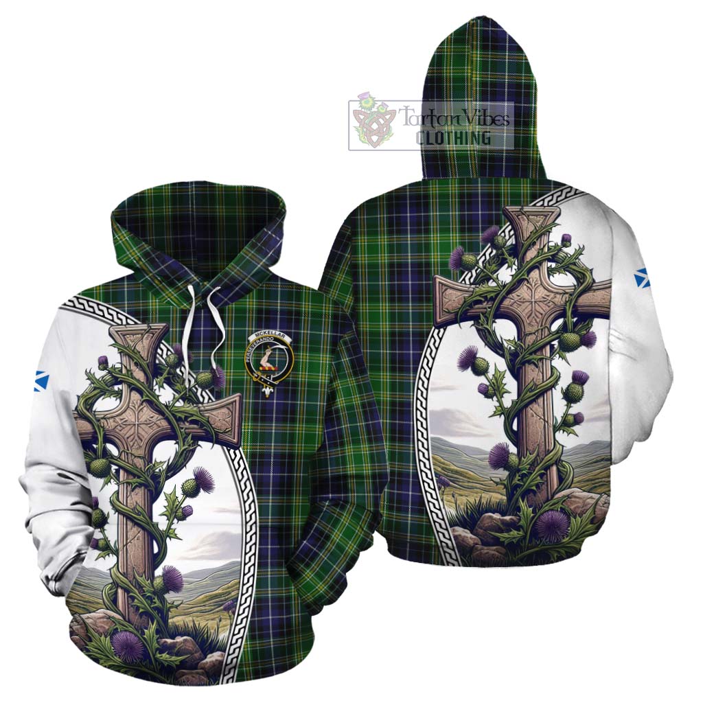 Tartan Vibes Clothing McKellar Tartan Cotton Hoodie with Family Crest and St. Andrew's Cross Accented by Thistle Vines