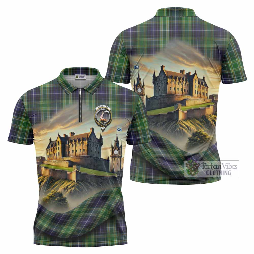 Tartan Vibes Clothing McKellar Tartan Family Crest Zipper Polo Shirt with Scottish Ancient Castle Stype