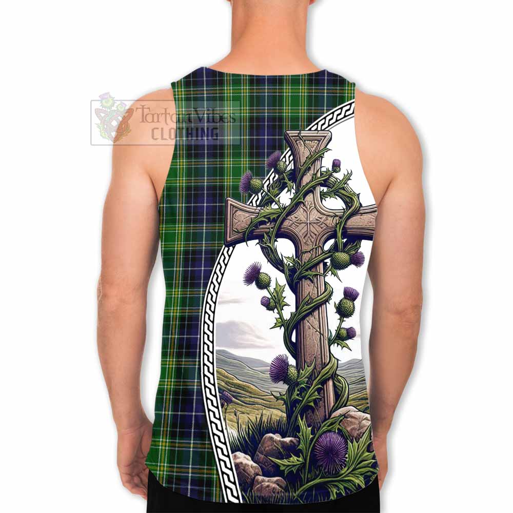 Tartan Vibes Clothing McKellar Tartan Men's Tank Top with Family Crest and St. Andrew's Cross Accented by Thistle Vines