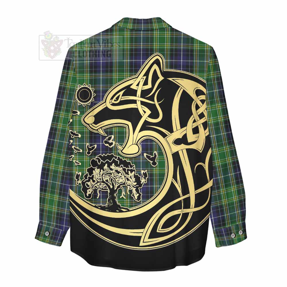 Tartan Vibes Clothing McKellar Tartan Women's Casual Shirt with Family Crest Celtic Wolf Style