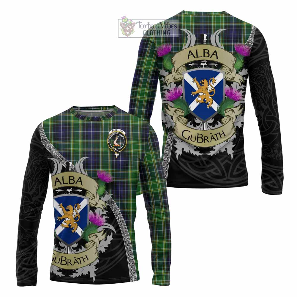Tartan Vibes Clothing McKellar Tartan Family Crest Long Sleeve T-Shirt Lion Rampant Royal Thistle Shield Celtic Inspired