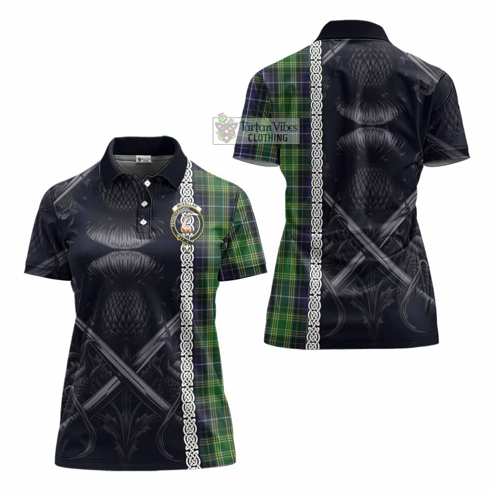 Tartan Vibes Clothing McKellar Tartan Women's Polo Shirt with Family Crest Cross Sword Thistle Celtic Vibes