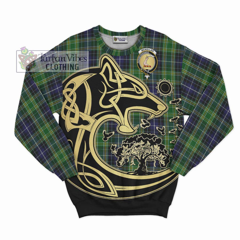 McKellar Tartan Sweatshirt with Family Crest Celtic Wolf Style - Tartan Vibes Clothing