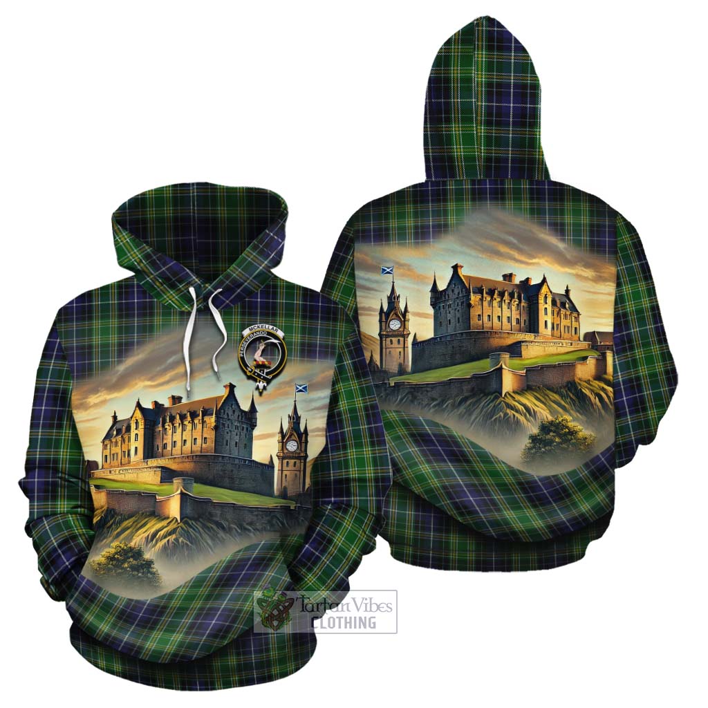 Tartan Vibes Clothing McKellar Tartan Family Crest Cotton Hoodie with Scottish Ancient Castle Style