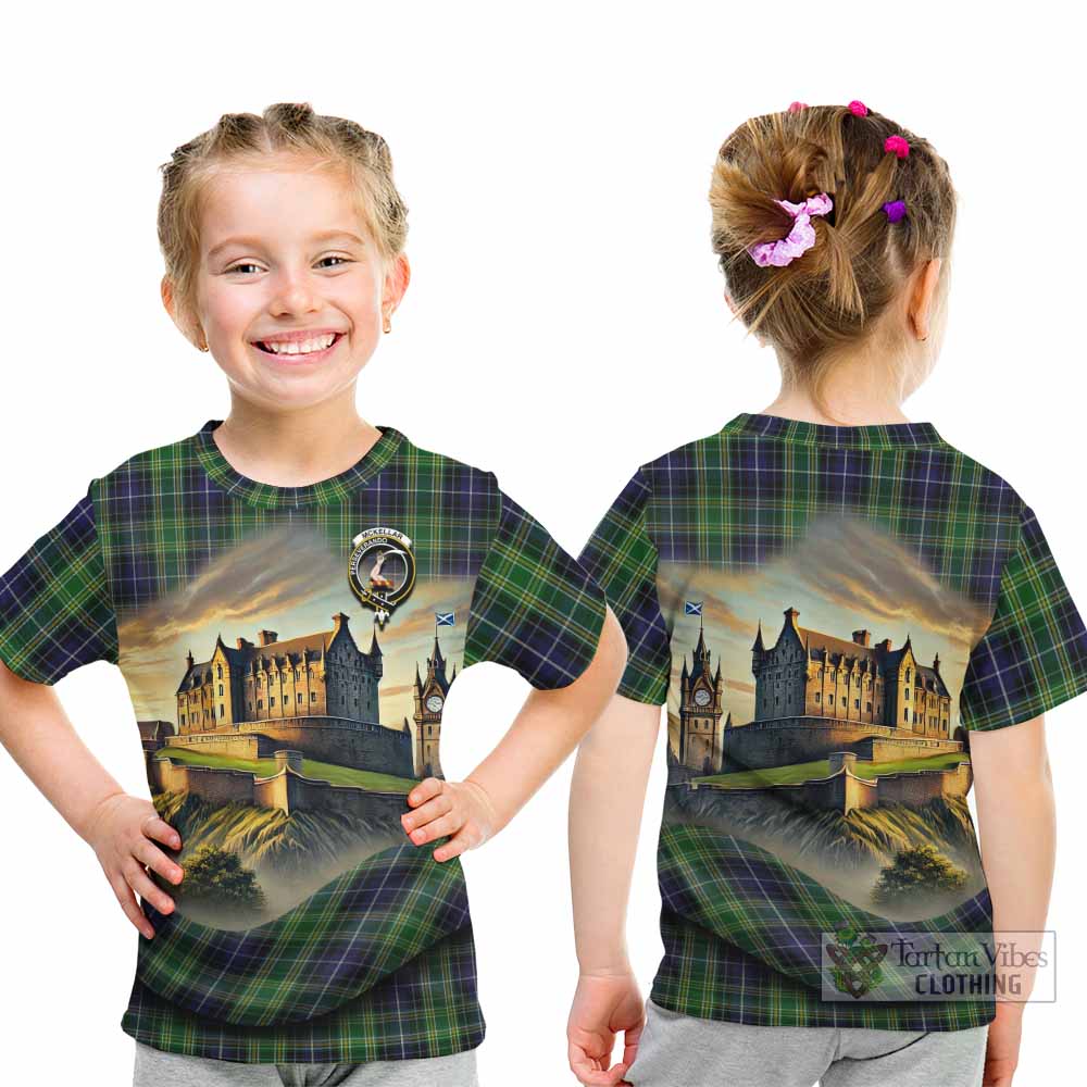 Tartan Vibes Clothing McKellar Tartan Family Crest Kid T-Shirt with Scottish Ancient Castle Style