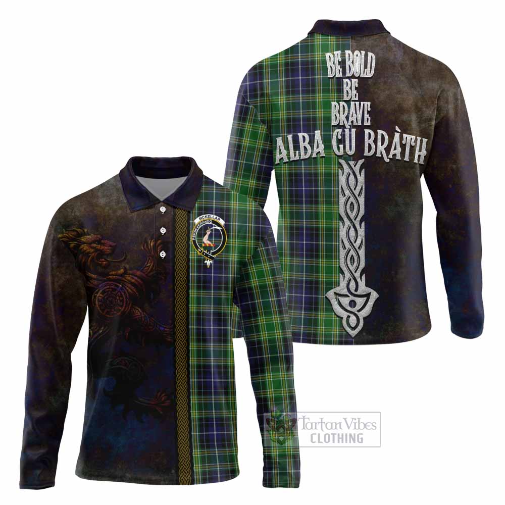 Tartan Vibes Clothing McKellar Tartan Family Crest Long Sleeve Polo Shirt Alba Gu Brath Be Brave Lion Ancient Style