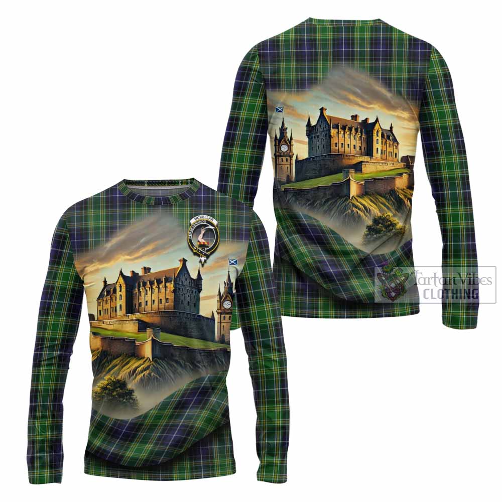 Tartan Vibes Clothing McKellar Tartan Family Crest Long Sleeve T-Shirt with Scottish Ancient Castle Style