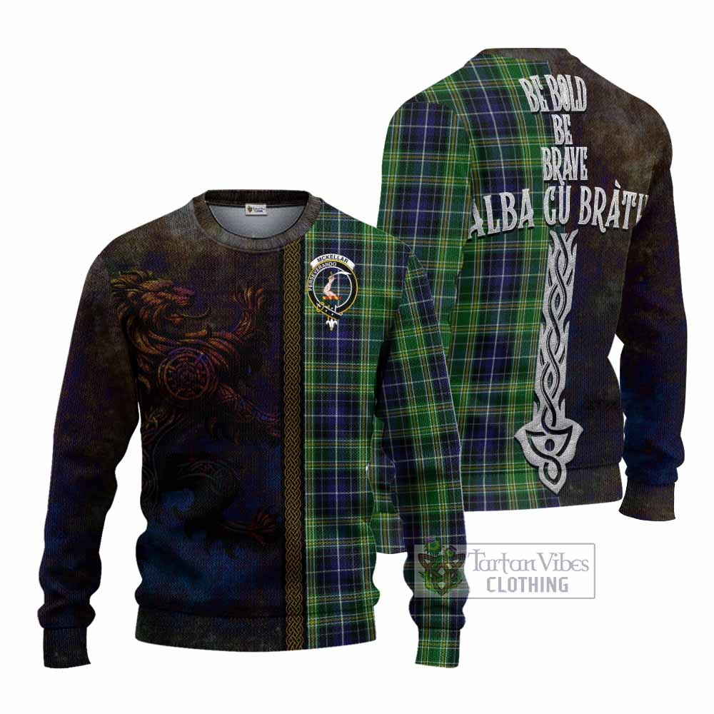 Tartan Vibes Clothing McKellar Tartan Family Crest Knitted Sweater Alba Gu Brath Be Brave Lion Ancient Style