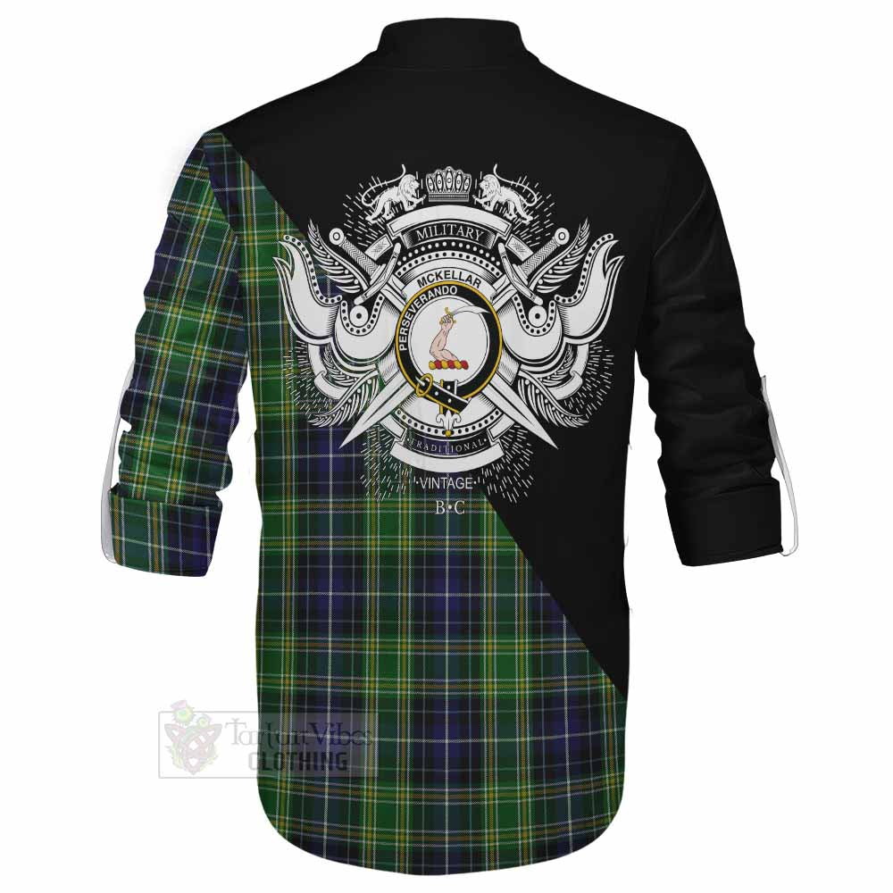 Tartan Vibes Clothing McKellar Tartan Ghillie Kilt Shirt with Family Crest and Military Logo Style