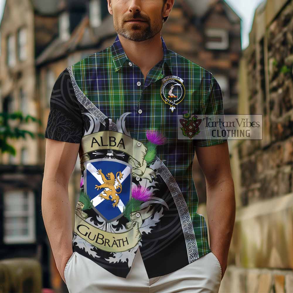 Tartan Vibes Clothing McKellar Tartan Family Crest Short Sleeve Button Shirt Lion Rampant Royal Thistle Shield Celtic Inspired