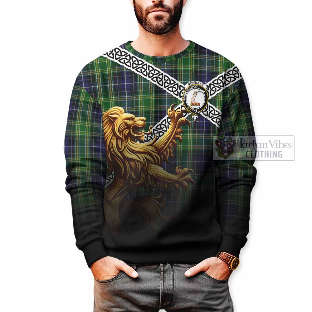 Tartan Vibes Clothing McKellar Crest Tartan Sweatshirt with Golden Lion Emblem Celtic Style
