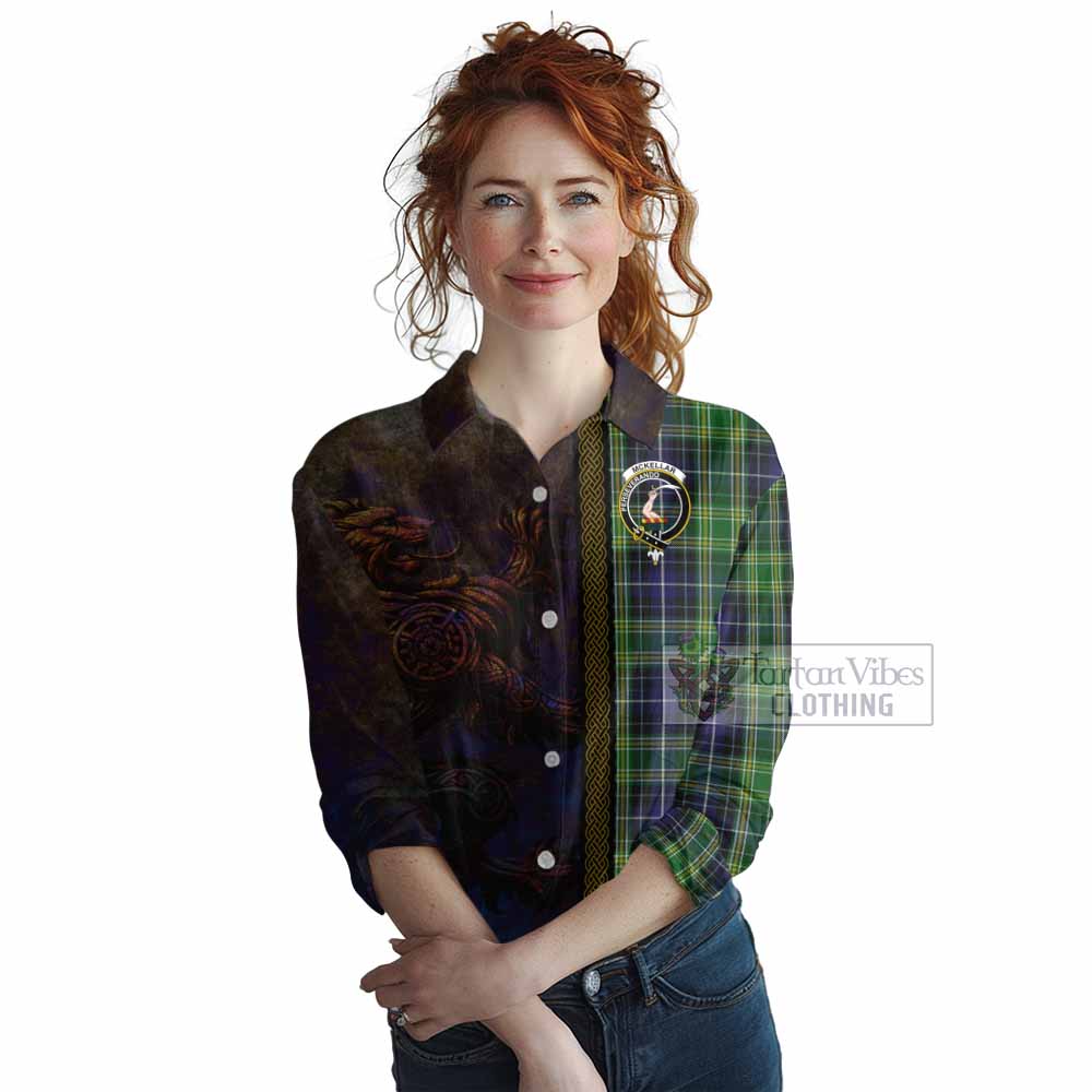 Tartan Vibes Clothing McKellar Tartan Family Crest Women's Casual Shirt Alba Gu Brath Be Brave Lion Ancient Style