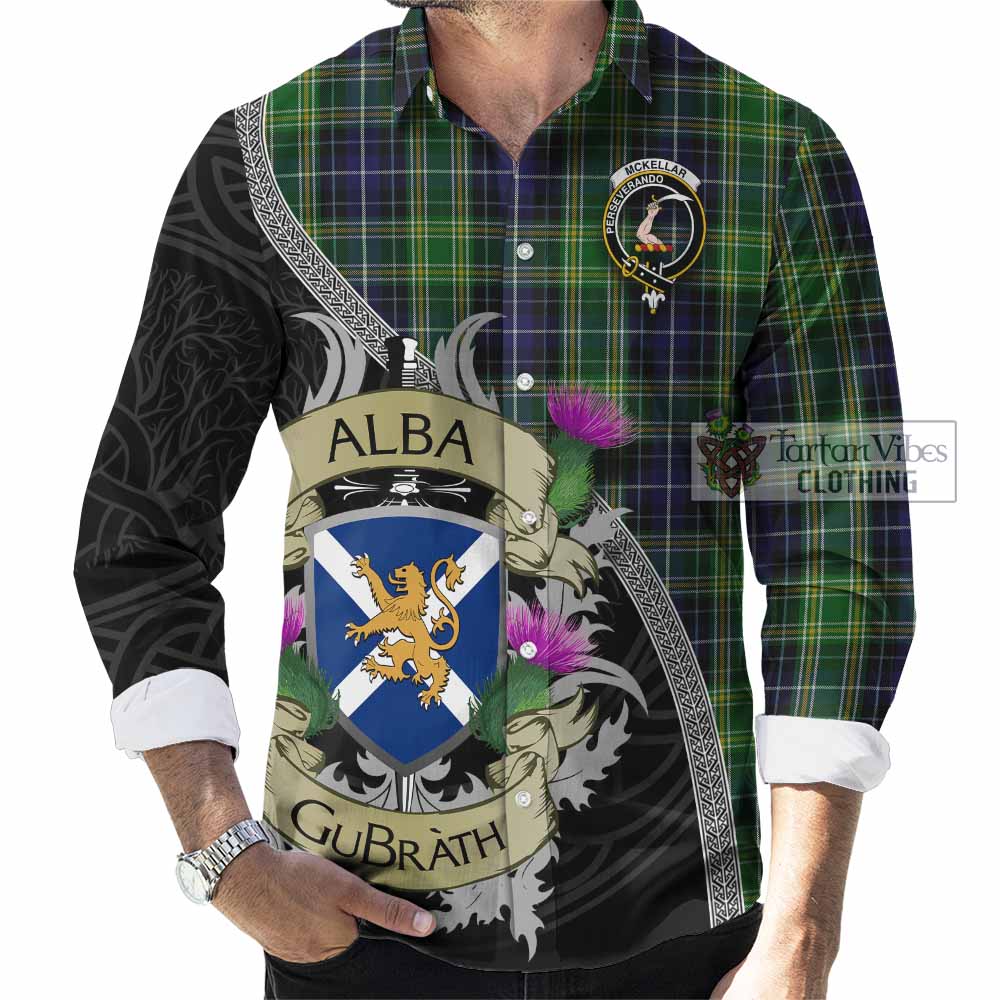Tartan Vibes Clothing McKellar Tartan Family Crest Long Sleeve Button Shirt Lion Rampant Royal Thistle Shield Celtic Inspired